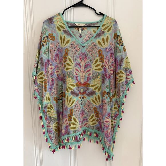 Matilda Jane Poncho Beach Womens XS Floral Paisley Tassel Swim Tunic Cover Pool - Picture 1 of 8